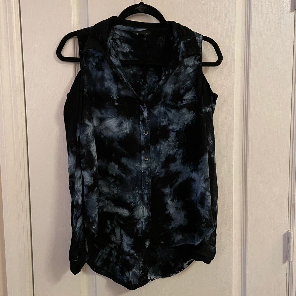 XS open shoulder long sleeve tie dye top